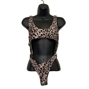 NWOT Motel Lucy Leopard Cut Out One Piece Swimsuit Animal Print High Cut Med